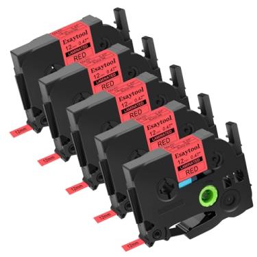 Imagem de Esaytool Pacote com 5 peças de reposição para P-Touch TZe-431 TZe431 TZ431 TZ431 12 mm 12 mm em fita laminada vermelha compatível com Ptouch PT-D210 D220 H110 H100 P710BT D220 D410 D600 D600 D710BT
