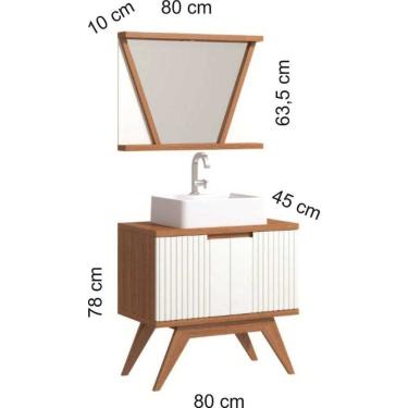 Imagem de Conjunto Para Banheiro Gabinete Pés Retrô 80cm 2 Portas Com Cuba E Espelheira Com Led 1 Prateleira Onix Berton