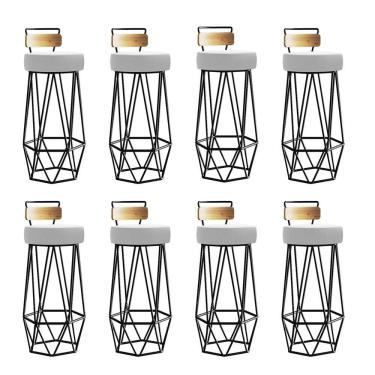 Imagem de Kit 08 Banqueta Com Encosto Botty Cozinha Rosa Ferro Preto Corino Branco - Amey Decor