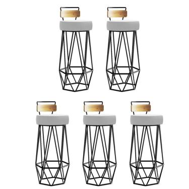 Imagem de Kit 05 Banqueta Com Encosto Botty Hexágono Cozinha Peroba Rosa Ferro Preto Suede Branco - Amey Decor