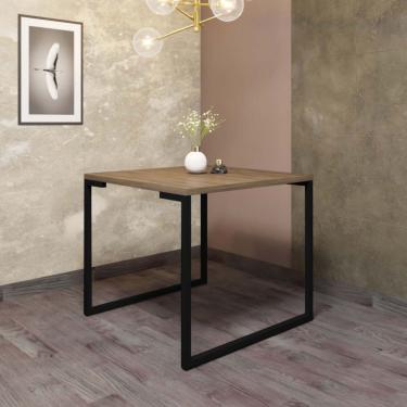 Imagem de Mesa De Jantar Stan Industrial 4 Lugares 90cmFerro Preto Castanho - Amey Decor