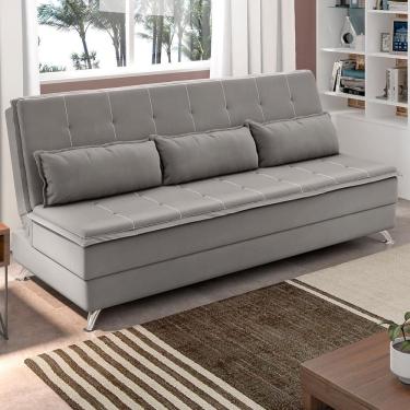 Imagem de Sofá Cama Malu Suede Veludo Com Pés De Alumínio Besthouse Cinza