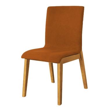 Imagem de Cadeira De Jantar Diamante Estofada Em Veludo Terracota Base Madeira Maciça Mel