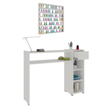 Imagem de Kit Mesa Manicure E Expositor De Esmaltes Bless 107cm 100%mdf Com 01 Gaveta Branco - Desk Design
