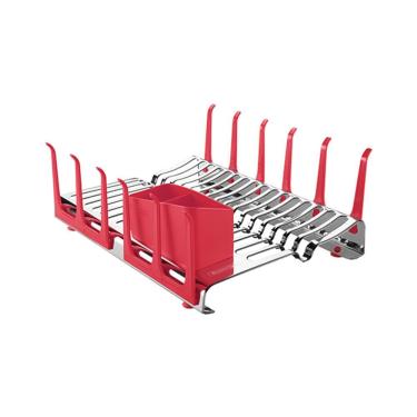 Imagem de Escorredor De Louça Em Aço Inox Plurale Com Secador De Copos E Porta Talheres Vermelho - Tramontina