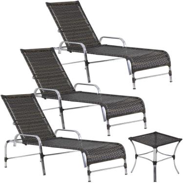 Imagem de 3 Espreguiçadeiras E Mesa Para Piscina, área, Varanda Trama Pedra Ferro