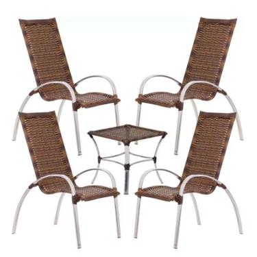 Imagem de Kit 4 Cadeiras Em Alumínio Varanda Piscina Externa E Mesa De Argila