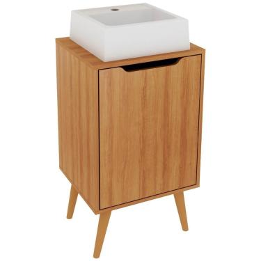 Imagem de Gabinete 1 Porta Com Cuba Para Banheiro Bn3630x41 Amendoa Tecno Mobili Amendoa
