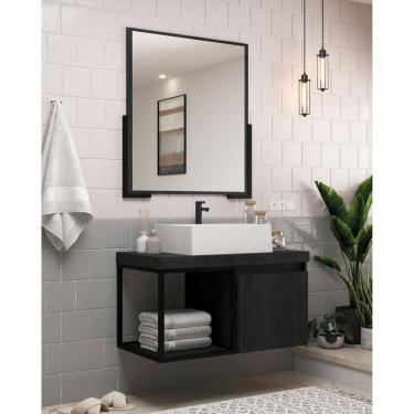 Imagem de Conjunto Balcão Para Banheiro Com Espelheira Miami 80 Carbono