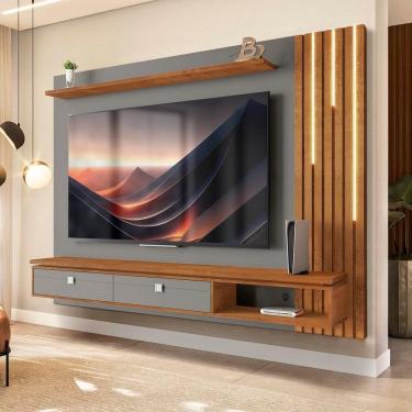Imagem de Painel Home Suspenso Ripado Led Tv Até 80 Polegadas Titanium Naturalle Hit Shop Jm