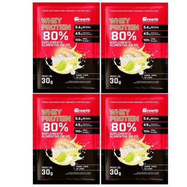 Imagem de Kit com 4 Saches Whey Protein 80% 30g Growth Torta de limão