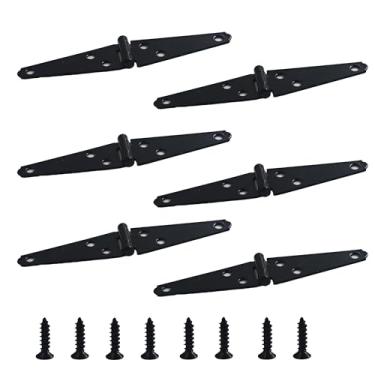 Imagem de AUXBC 6 peças de dobradiças de alça de ferro resistente de 7,5 cm, dobradiças pretas foscas para galpão, cerca, gabinete, aplicações de portão de madeira com parafusos de montagem