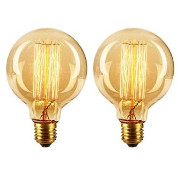 Imagem de CTKcom Lâmpadas Edison Vintage Filamento G95 40W Globo Redondo (Pacote Com 2) - Incandescentes Antigas E26/E27 Equivalentes A Brancas Quentes Gaiola De Esquilo Para Loft, Café, Bar, Restaurante, Coz