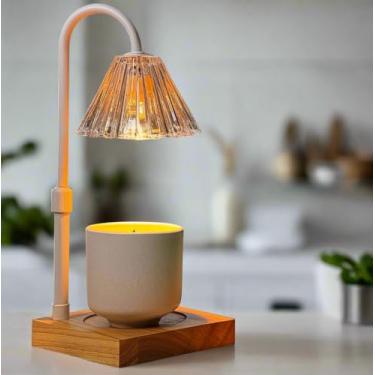 Imagem de COYAL Luminária Aquecedora De Velas Com Temporizador E Dimmer, Inclui 2 Lâmpadas, Cera Elétrica Para Jarra, Decoração Estética Casa, Presentes Inauguração Casa - Vidro Branco