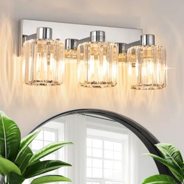 Imagem de AMRUIPO Luminárias De Banheiro Cristal Com 3 Luzes Cromadas, Arandelas Parede Modernas Para Espelho, Cozinha, Sala Estar, Corredor, Varanda