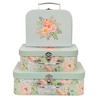 Imagem de Amedoo Malas De Papelão (Conjunto 3) Caixas Decorativas Para Armazenamento, Presentes Com Tampas Decoração Fotos, Casamento, Aniversário, Aniversário E Ano Novo, Primavera (Flores Bolinhas)