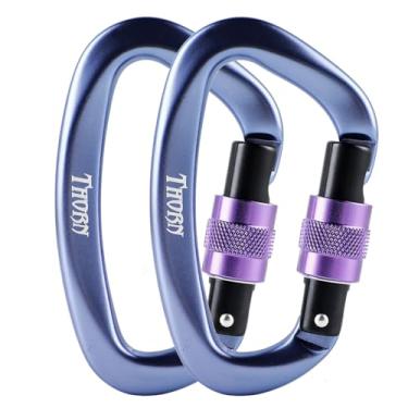 Imagem de Thorn Mosquetão Com Trava Para Escalada E Rapel - Mosquetões De Rosca Grande Resistente 25 Kn Escalada, Montanhismo, Rede, Camping, Academia, Azul Cinza, Pacote 2
