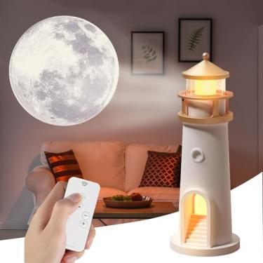 Imagem de Quanmin Proyector de luz de luna con luz nocturna, luz decorativa de faro, control remoto, proyector de galaxia, lámpara de mesa LED recargable, regalo de cumpleaños para niños y niñas