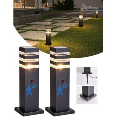 Imagem de Delicavy Pacote Com 2 Lâmpadas De Chão Externas Sensor Movimento, Luzes Caminho, Pilar Externo, Postes Alumínio Pretos Para Áreas Externas, Lâmpada Caminho Paisagem Moderna, Pátio, Quintal, Jardim,