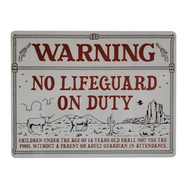 Imagem de Placa vintage western WARNING NO LIFEGUARD ON DUTY - Sinalização de segurança autêntica estilo velho oeste para piscinas comerciais e residenciais, atende a todos os requisitos do código nacional 30,5