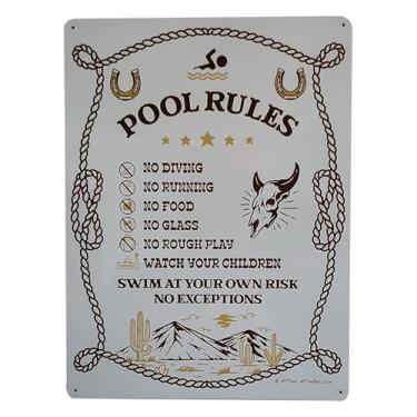 Imagem de Placa vintage Western Pool Rules - Autêntico estilo Old West Sinalização de segurança para piscinas comerciais e residenciais, atende a todos os requisitos do código nacional 30,5 cm x 40,6 cm