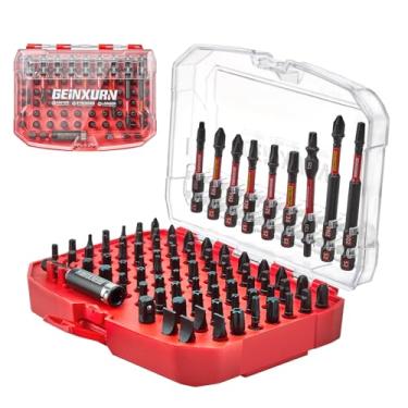 Imagem de Geinxurn Conjunto de 83 peças de pontas de chave de fenda de impacto, S2 de aço magnético, Phillips/Slotted/Square/Torx/Hex Muliti com suporte de broca de impacto e adaptador de soquete (caixa de