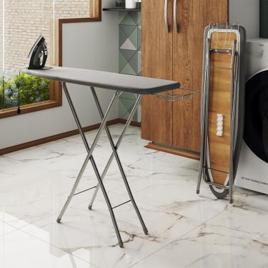 Imagem de Tábua De Passar Roupas Dobrável Isabela Com Tecido Térmico E Porta Ferro Prata