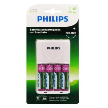 Imagem de Carregador de Pilhas Philips com 4 Pilhas Aa Recarregáveis 2450 mAh SC