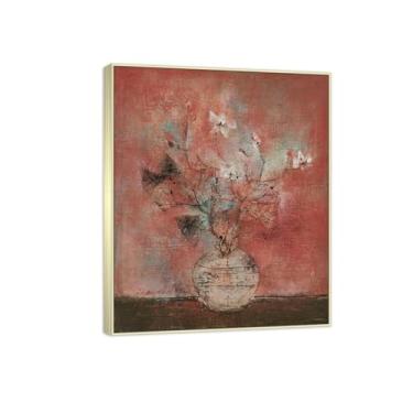 Imagem de MUHJDYC Zao Wou-ki Pintura famosa abstrata - imagem de arte em tela - arte de parede para sala de estar - reprodução de impressões (rosas) moldura prata 20x25cm-8x10in
