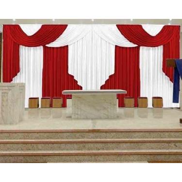 Imagem de Cortina Elegance Para Igreja De 5,0m X 2,8m Vermelho com Branco - DUCA
