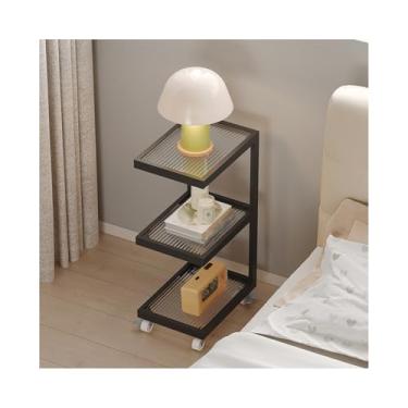Imagem de Mesa De Cabeceira Estreita Com Rodas Universais, Com Tampo De Vidro Para Sofá, Dormitório E Espaços Pequenos(Black)