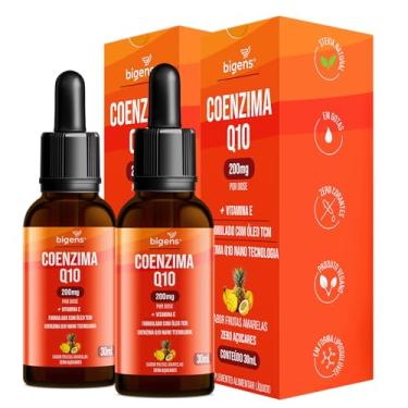 Imagem de Coenzima Q10 200mg com Vitamina E e Óleo TCM, Sabor Frutas Amarelas, Zero Açúcares, Kit 2x 30ml Bigens.