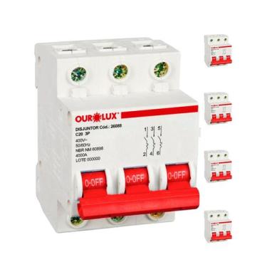 Imagem de 5 Disjuntor Tripolar 20 Amperes Curva C Ourolux