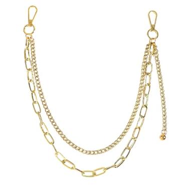 Imagem de DIKJAK Corrente de calça de metal de camada dupla - acessório de corrente de cintura hip hop estilo punk durável para uso diário/festas, decoração moderna e fácil de usar para homens e mulheres