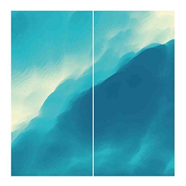 Imagem de Cortinas blackout modernas com bolso para varão, arte a óleo, imagem de onda de nuvem com ombré, impressão de arte contemporânea colorida, para sala de estar ou quarto, L 182 x C 182 cm azul e branco