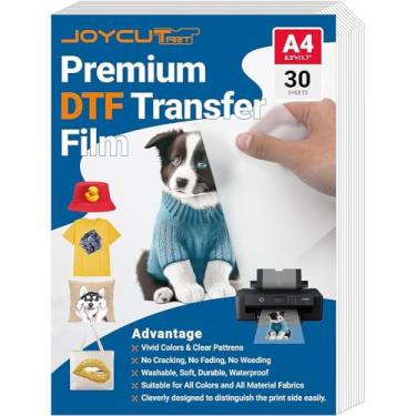 Imagem de Película de transferência DTF JOYCUT - A4 (21 x 29 cm) 30 folhas acabamento fosco dupla face, filme DTF para sublimação e impressora a jato de tinta DTF, papel de transferência direto para filme para