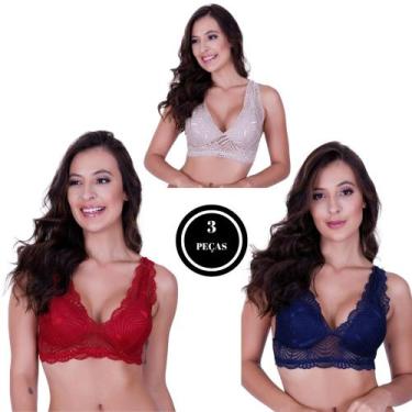 Imagem de Kit 3 Sutiã com Bojo de Renda Alças Largas - c3 KIT 3 DÉBORA VERMELHO 
