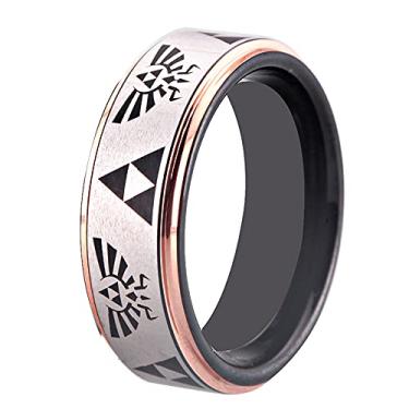 Imagem de Anel de gravação inversa com padrão laser com brasão e anel triforce 8 mm de largura anel de tungstênio preto e ouro rosa tom anel masculino alianças de casamento sem anel gravação personalizada,
