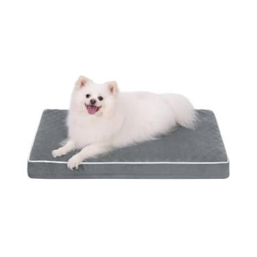 Imagem de KSIIA Cama para cães à prova d'água para cães pequenos com capa lavável removível, espuma de caixa de ovo e fundo antiderrapante, 58 x 43 cm, cinza escuro