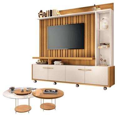 Imagem de Estante Home Theater Titan Off White Cinamomo E Kit Mesa De Centro Sky Cinamomo - Hb Móveis