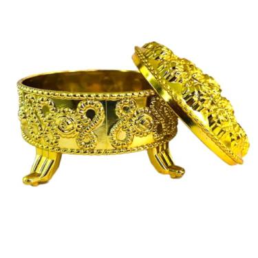 Imagem de Conjunto com 12 Caixinhas Porta Jóias ou Doces Tampa Móvel Dourado Redonda Lembrancinhas Luxo Natal Maternidade Mimo Casamento