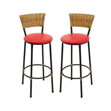 Imagem de kit 2 banquetas alta Imbuia fibra sintética junco área gourmet balcão (2.bq.alta.imbuia/vermelho)