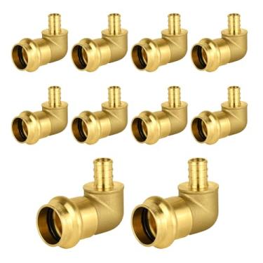 Imagem de Cotovelo de encaixe de prensa de latão HeSun com 10 unidades, pressão de 3/10.2 cm x 1/5.1 cm PEX F1807 Cotovelo de crimpagem, latão LF