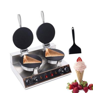 Imagem de CNAOHGHN Máquina comercial de fazer casquinha de sorvete, máquina elétrica de fazer casquinha de waffle de 1200 W, superfície antiaderente, tempo ajustável de 0 a 5 minutos