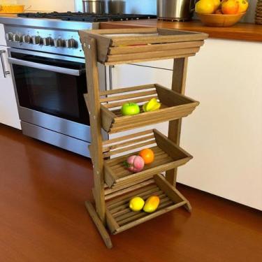 Imagem de Fruteira de Chão e Estante com 4 Cestos de Madeira Maciça - Maju - Dka