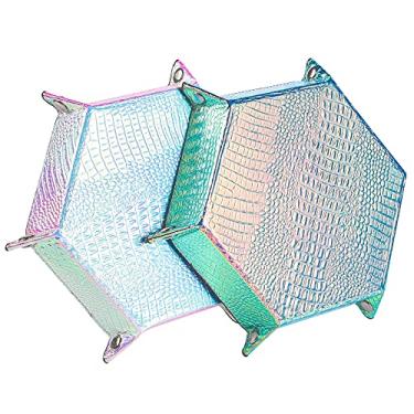 Imagem de Grajar 2 Pcs Portable Folding Dice Rolling Tray Set for D&D DND Table Games - PU Leather and Velvet Holder Storage Box - Graduated Color Dragon Skin