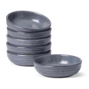 Imagem de famiware Pluto Pratos de molho de soja com 6 xícaras/tigelas/pratos para cozinha, tigelas pequenas de cerâmica para acompanhamentos, aperitivos, lanches e sushi, esmalte reativo, carvão escuro fosco
