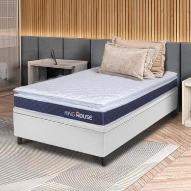 Imagem de Conjunto Box Baú Branco Durban Azul Espuma D28 Solteiro 88x188x64 - King House