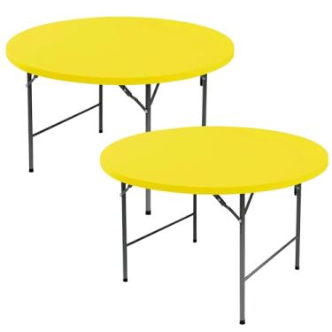 Imagem de Enjoyidea Capas de mesa redondas justas 152 cm - pacote com 2 toalhas de mesa amarelas elásticas de elastano - toalha de mesa pequena elástica dobrável para cozinha, jantar, festa comercial