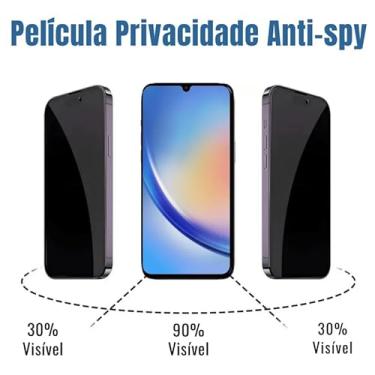 Imagem de Capa Carteira Para Galaxy A34 Capinha Flip Case + Película De Vidro 3D Privacidade Anti Spy
